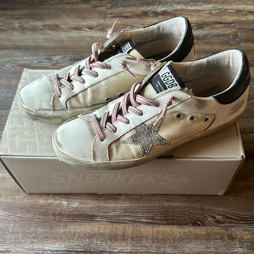 Authentic Golden Goose Superstar Beige Canvas Sequin women 40 incl box / receipt